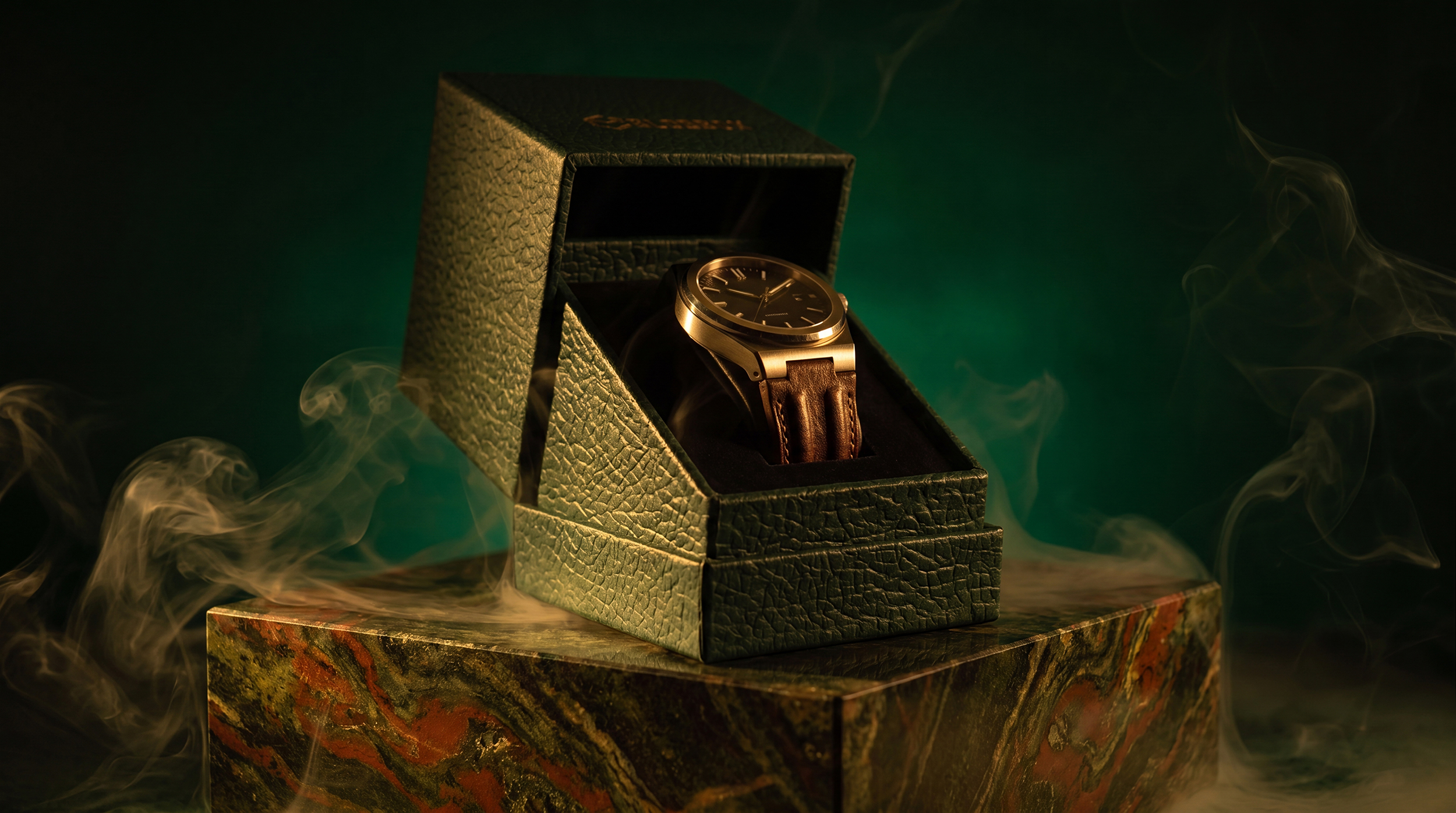 Green leatherlike watch luxury box